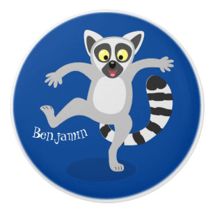 Niedlicher Ring Schwanz lemur Tanz Cartoon Abbildu Keramikknauf