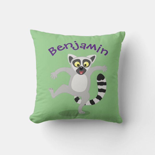 Niedlicher Ring Schwanz lemur Tanz Cartoon Abbildu Kissen (Vorderseite)