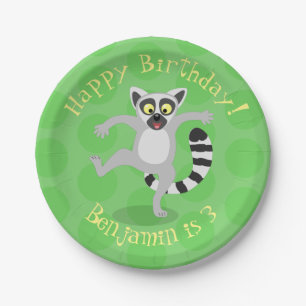 Niedlicher Ring Schwanz lemur Tanz Cartoon Abbildu Pappteller
