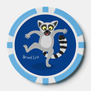 Niedlicher Ring Schwanz lemur Tanz Cartoon Abbildu Pokerchips