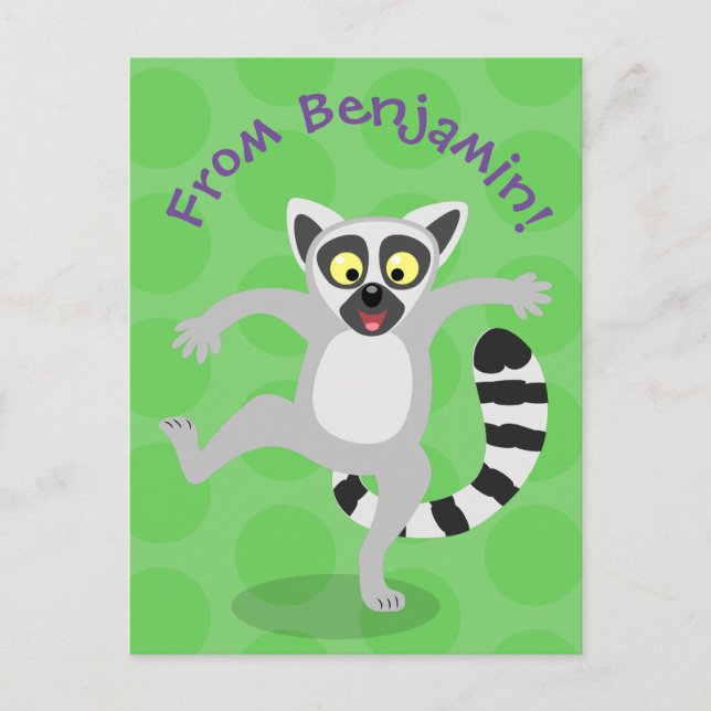 Niedlicher Ring Schwanz lemur Tanz Cartoon Abbildu Postkarte (Vorderseite)