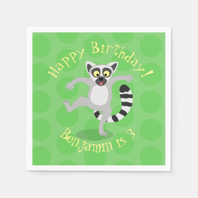 Niedlicher Ring Schwanz lemur Tanz Cartoon Abbildu Serviette (Vorderseite)