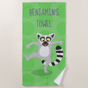 Niedlicher Ring Schwanz lemur Tanz Cartoon Abbildu Strandtuch
