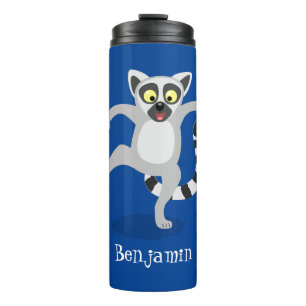 Niedlicher Ring Schwanz lemur Tanz Cartoon Abbildu Thermosbecher