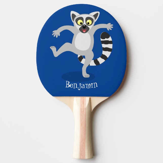 Niedlicher Ring Schwanz lemur Tanz Cartoon Abbildu Tischtennis Schläger (Vorderseite)
