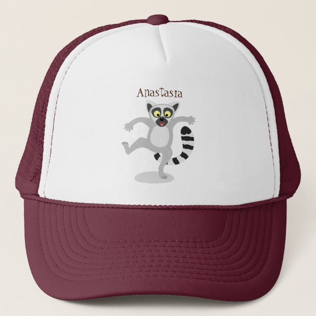 Niedlicher Ring Schwanz lemur Tanz Cartoon Abbildu Truckerkappe (Vorderseite)