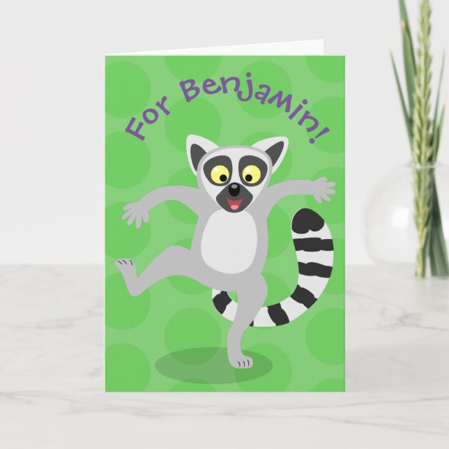 Niedlicher Ring Schwanz Lemur Tanz Cartoon Illustr Karte (Vorderseite)