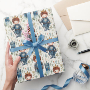 Niedlicher Ritterprinz mit kronenfarbenem Wasser Geschenkpapier