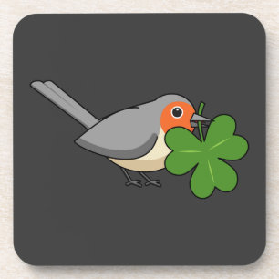 Niedlicher Robin mit Kleeblatt Clover Cartoon Getränkeuntersetzer