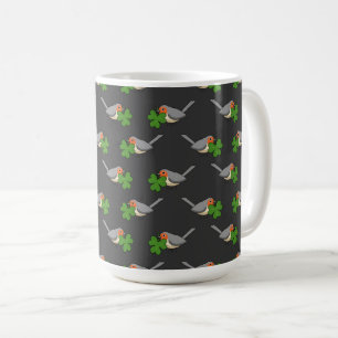 Niedlicher Robin mit Kleeblatt Clover Cartoon Kaffeetasse