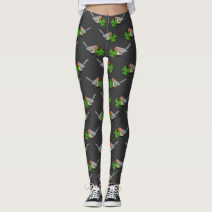 Niedlicher Robin mit Kleeblatt Clover Cartoon Leggings