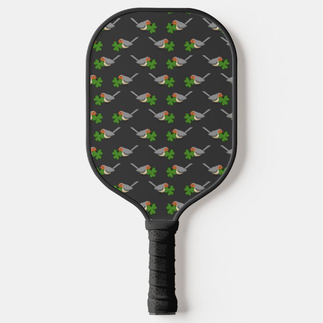 Niedlicher Robin mit Kleeblatt Clover Cartoon Pickleball Schläger (Vorderseite)