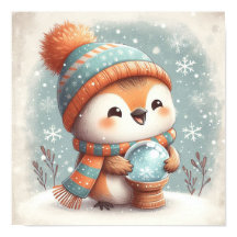 Niedlicher Robin mit Snowglobe Kinder im Zimmer Ku