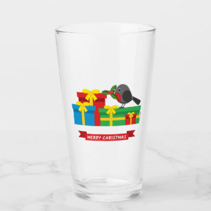 Niedlicher Robin und die vier farbenfrohen Geschen Glas