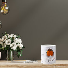 Niedlicher Robin-Vogel im Schnee fügen Namen hinzu Kaffeetasse