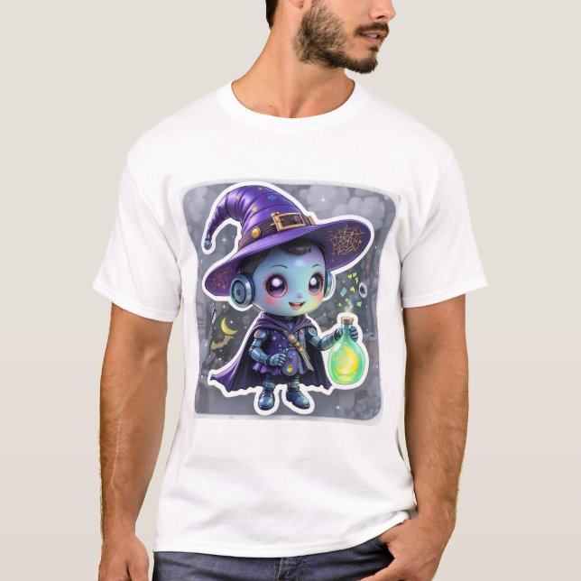 Niedlicher Robot Hexe Halloween T - Shirt - Kawaii (Vorderseite)
