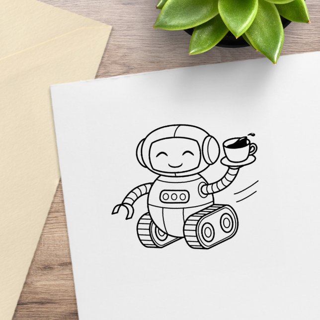 Niedlicher Robot-Holding-Kaffee Gummistempel (Von Creator hochgeladen)