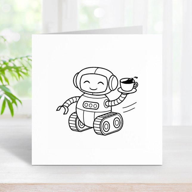 Niedlicher Robot-Holding-Kaffee Gummistempel (Von Creator hochgeladen)