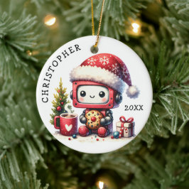 Niedlicher Robot Personalisiert Weihnachten Keramik Ornament