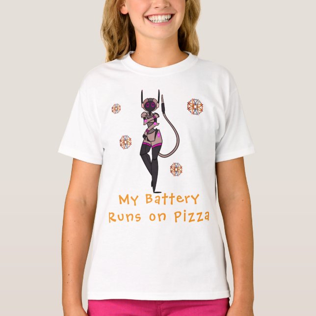 Niedlicher Robot Pizza Fun Art T - Shirt (Vorderseite)