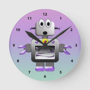 Niedlicher Roboter Blau und Lila Uhr
