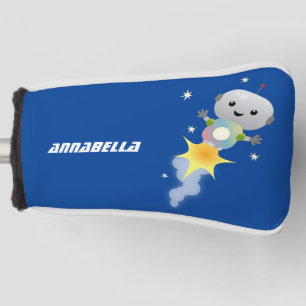 Niedlicher Roboter, der im Weltraum Cartoon fliegt Golf Headcover