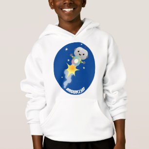 Niedlicher Roboter, der im Weltraum Cartoon fliegt Hoodie