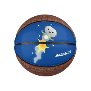 Niedlicher Roboter, der im Weltraum Cartoon fliegt Mini Basketball