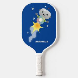 Niedlicher Roboter, der im Weltraum Cartoon fliegt Pickleball Schläger