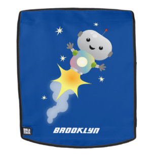 Niedlicher Roboter, der im Weltraum Cartoon fliegt Rucksack