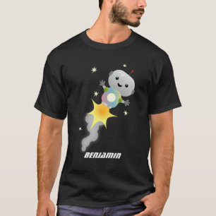 Niedlicher Roboter, der im Weltraum Cartoon fliegt T-Shirt
