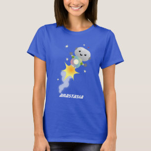 Niedlicher Roboter, der im Weltraum Cartoon fliegt T-Shirt