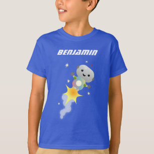 Niedlicher Roboter, der im Weltraum Cartoon fliegt T-Shirt