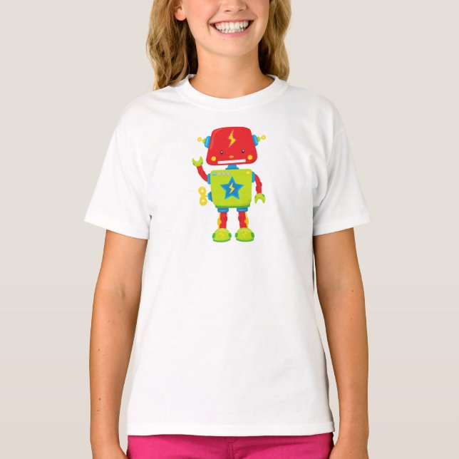Niedlicher Roboter, Funny Robot, farbenfroher Robo T-Shirt (Vorderseite)