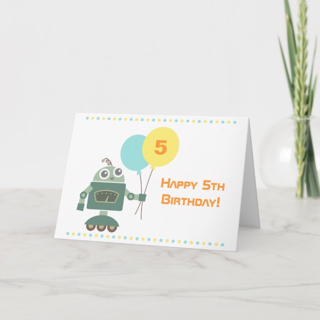 Niedlicher Roboter mit Ballonen, Kinderalles Gute Karte (Vorderseite)