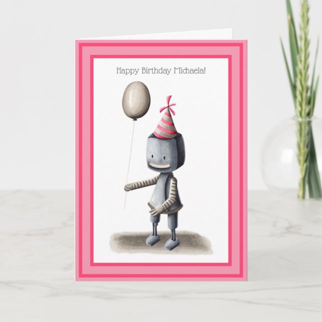 Niedlicher Roboter mit Balloon Personalisiert Gebu Karte (Vorderseite)