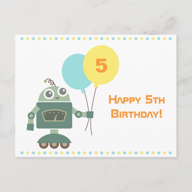 Niedlicher Roboter mit Balloons, Kinder glücklich  Postkarte (Vorderseite)