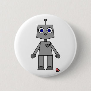 Niedlicher Roboter mit einem defekten Herzen Button
