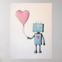 Niedlicher Roboter mit Herzballon-Poster