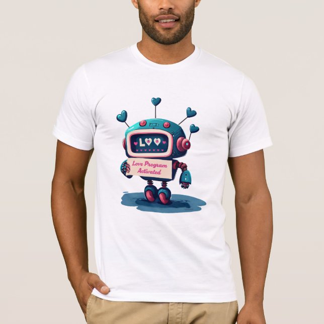 Niedlicher Roboter mit Liebe Valentines Message T- T-Shirt (Vorderseite)