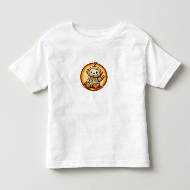 Niedlicher Roboter Retro-Patch Kinder T-Shirt (Vorderseite)