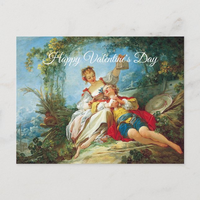 Niedlicher Rokoko Happy Lovers Valentinstag Postkarte (Vorderseite)