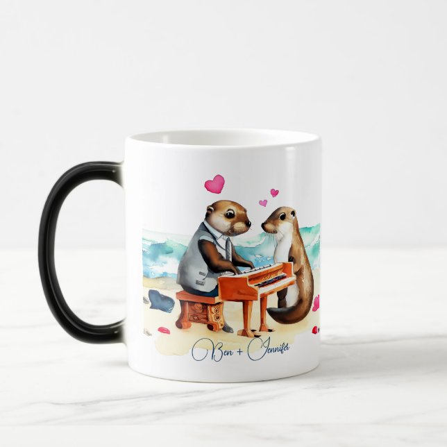 Niedlicher romantischer Cartoon Otters Couple in d Verwandlungstasse (Links)