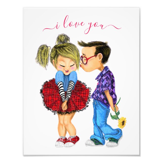 Niedlicher romantischer Couple Kiss mit Text - I L Fotodruck (Vorne)
