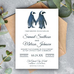 Niedlicher romantischer Pinguin Hochzeitsempfang Einladung<br><div class="desc">Erleben Sie Ihren Gast mit dieser eleganten Hochzeitseinladung, die zwei niedliche Pinguine mit Händen und stehend nebeneinander bietet. Fügen Sie einfach Ihre Veranstaltungsdetails zu dieser einfach zu bedienenden Vorlage hinzu, um sie zu einer einmaligen Einladung zu machen. Dreh die Karte auf, um auf der Kartenrückseite eine schöne blaugraue Aquarellstruktur zu...</div>