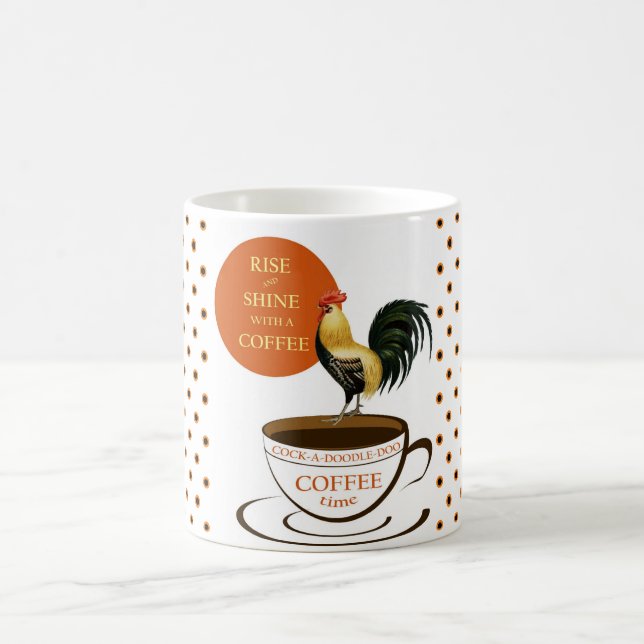 Niedlicher Rooster Orange Schwarz-weiß Polka Dots Kaffeetasse (Mittel)