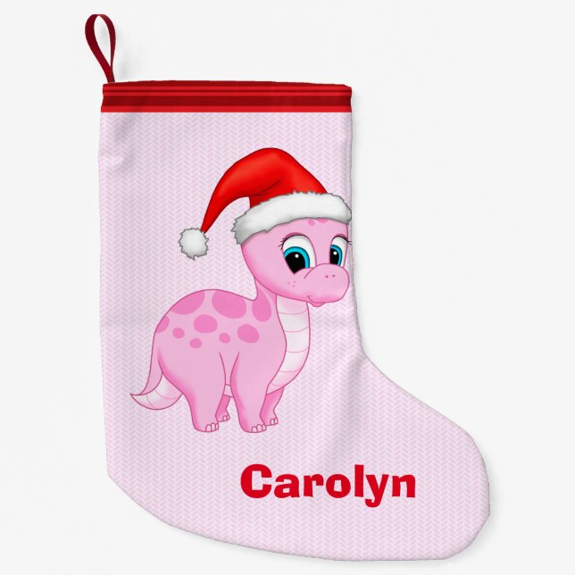 Niedlicher rosa Baby-Dinosaurier mit Kleiner Weihnachtsstrumpf (Vorderseite)