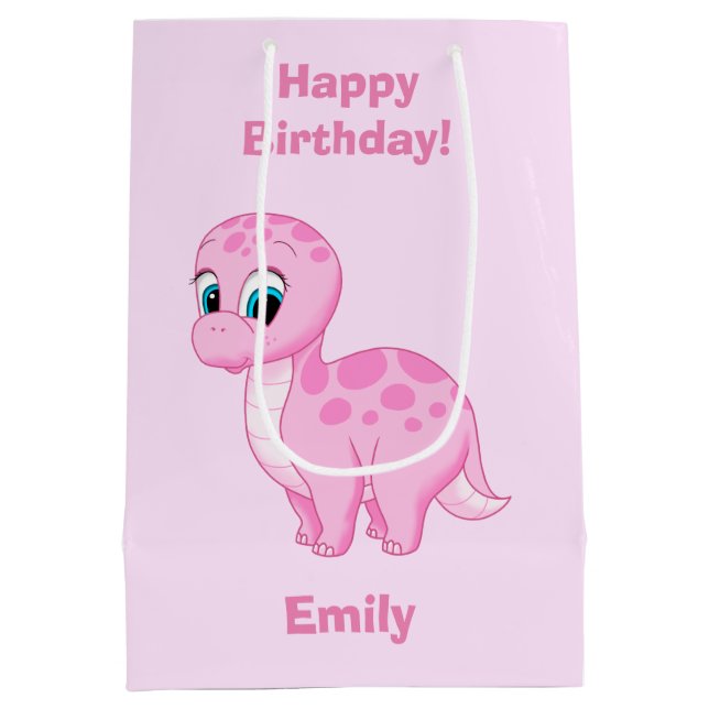 Niedlicher rosa Baby-Mädchen-Dinosaurier Mittlere Geschenktüte (Rückseite)