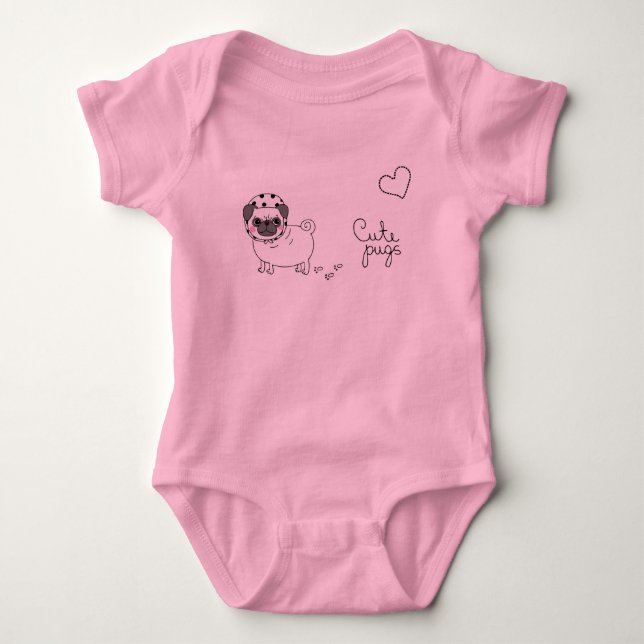niedlicher rosa Babybodysuit mit Mops Baby Strampler (Vorderseite)