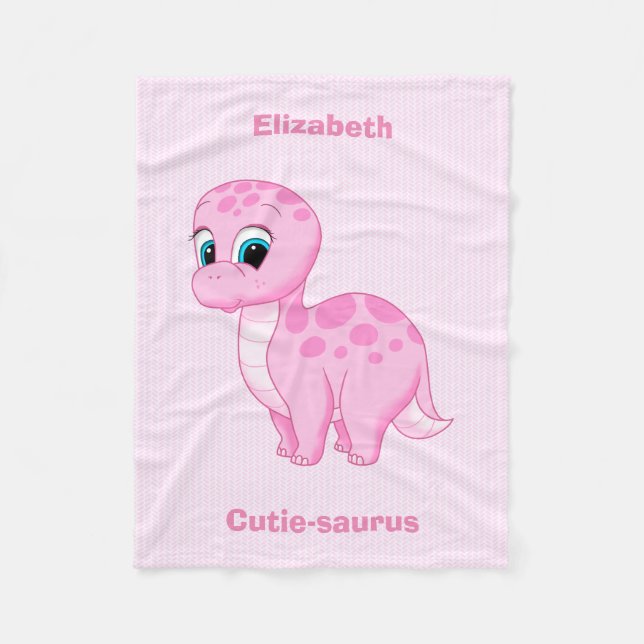 Niedlicher rosa Babybrontosaurus-Dinosaurier Fleecedecke (Vorderseite)
